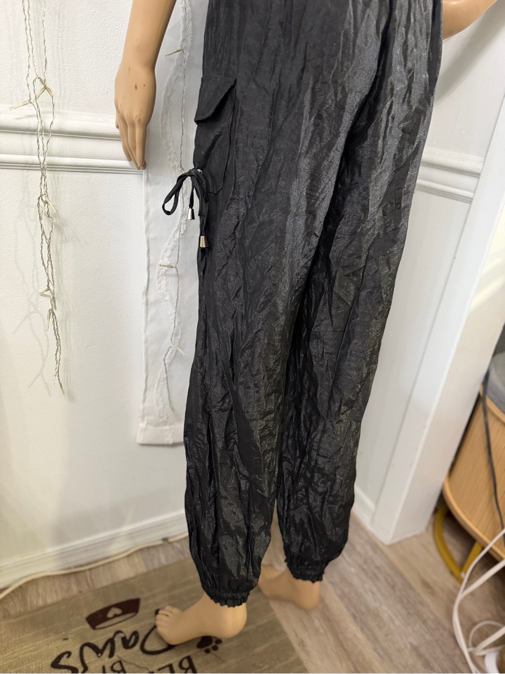 Black Jumpsuit Romper with Tie Waist - Picture 8 of 11